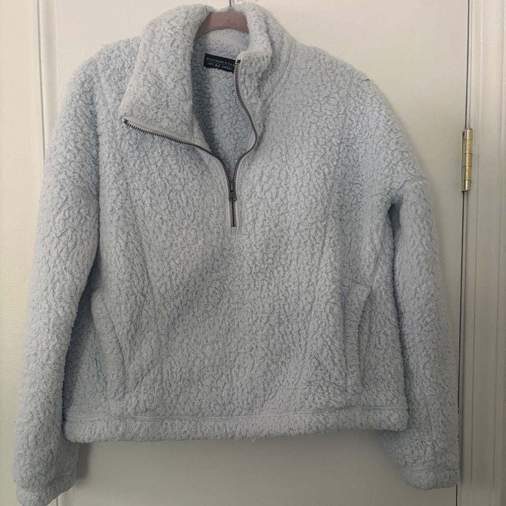 Abercrombie and fitch Cozy Half-Zip Sherpa Pullover Sweater - Light Blue